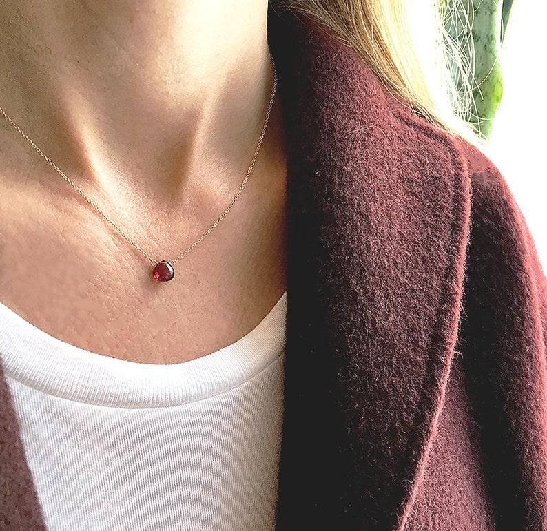 Dainty Garnet Necklace, Minimalist Garnet Jewelry, January Birthstone Necklace image 2