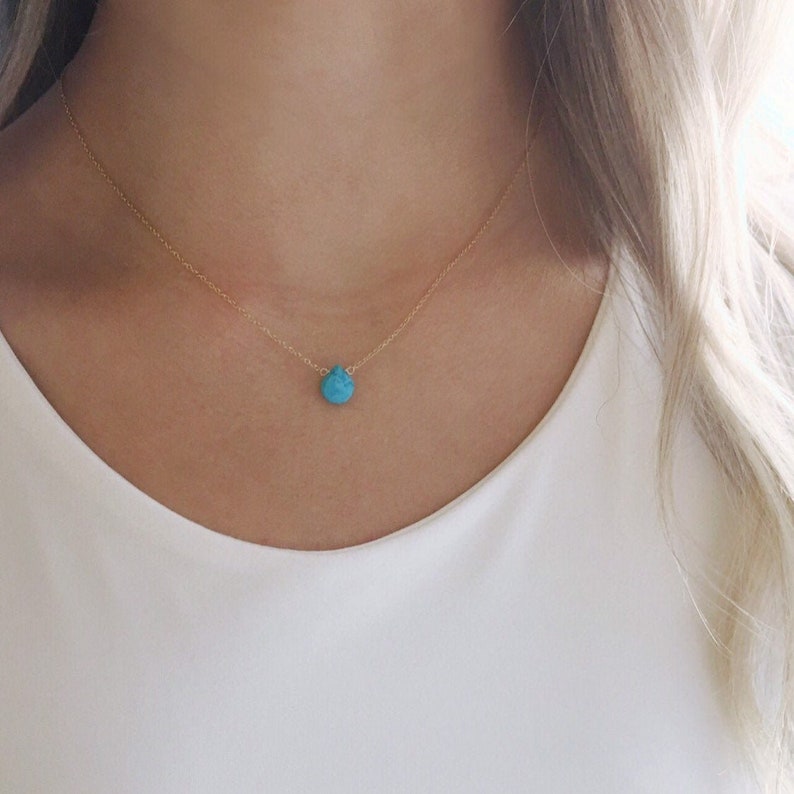 Turquoise Necklace, Minimalist Turquoise Jewelry, December Birthstone Necklace, Dainty Turquoise Pendant image 2