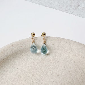 Aquamarine Stud Earrings, Aquamarine Jewelry, Gold Aquamarine Earrings, Dainty Earrings Dangle image 2