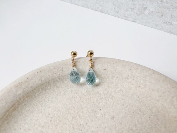 Aquamarine Stud Earrings, Aquamarine Jewelry, Gold