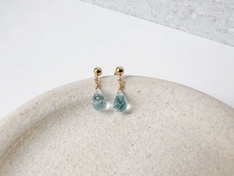 Aquamarine Stud Earrings, Aquamarine Jewelry, Gold Aquamarine Earrings, Dainty Earrings Dangle image 2