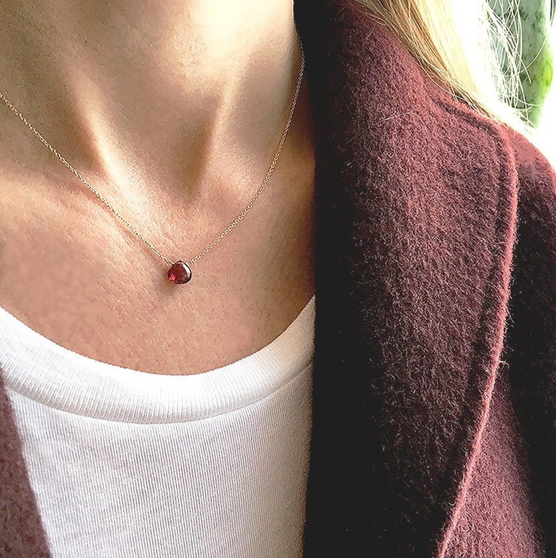 Garnet Necklace, Red Garnet, Gold Garnet Jewelry, January Birthstone Necklace, Dainty Necklace, 14k Gold Filled, Bridesmaid Gifts image 1