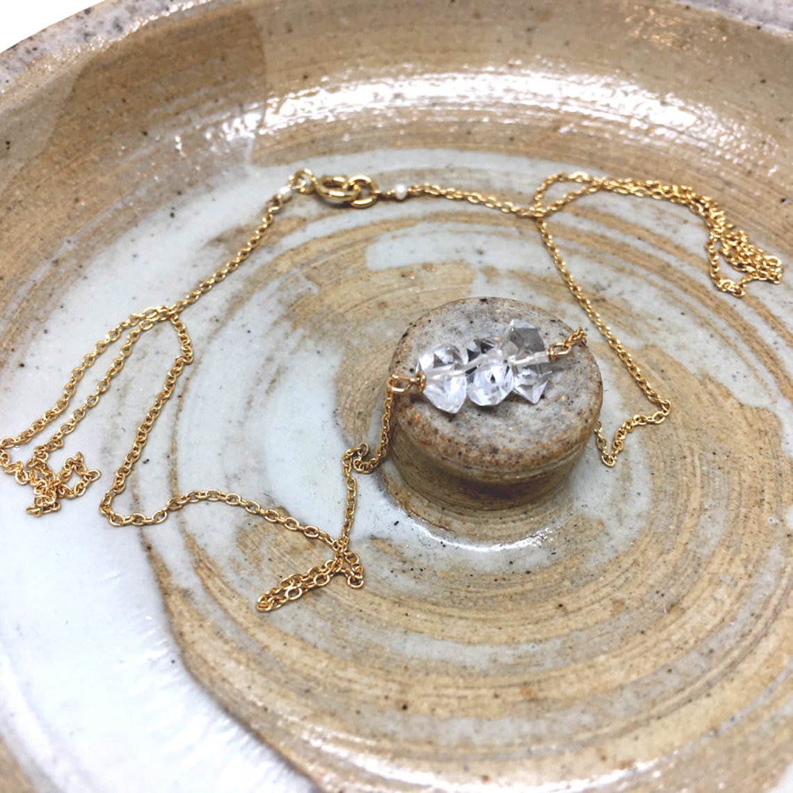 Diamond Necklace Herkimer Diamond Gold Diamond April Etsy