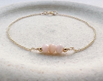 Pulsera de oro y ópalo rosa, pulsera de ópalo rosa para mujer, joyería de ópalo (piedra de nacimiento), pulsera de piedra de nacimiento de octubre, delicada pulsera de oro