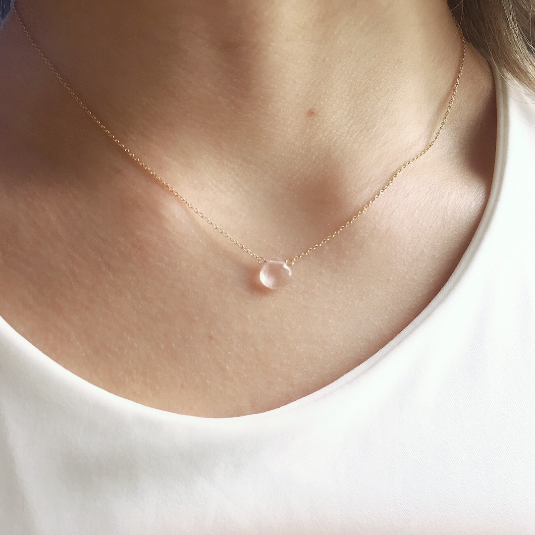 Real Rose Quartz Necklace, Gold Rose Quartz Necklace, Necklaces For Women, Dainty Gold Necklace