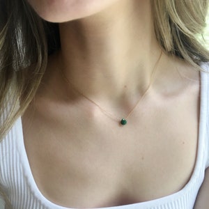 Gold Emerald Necklace, Emerald Jewelry, Genuine Emerald Necklace, Dainty Necklace, May Birthstone Necklace, Minimalist Necklace image 2