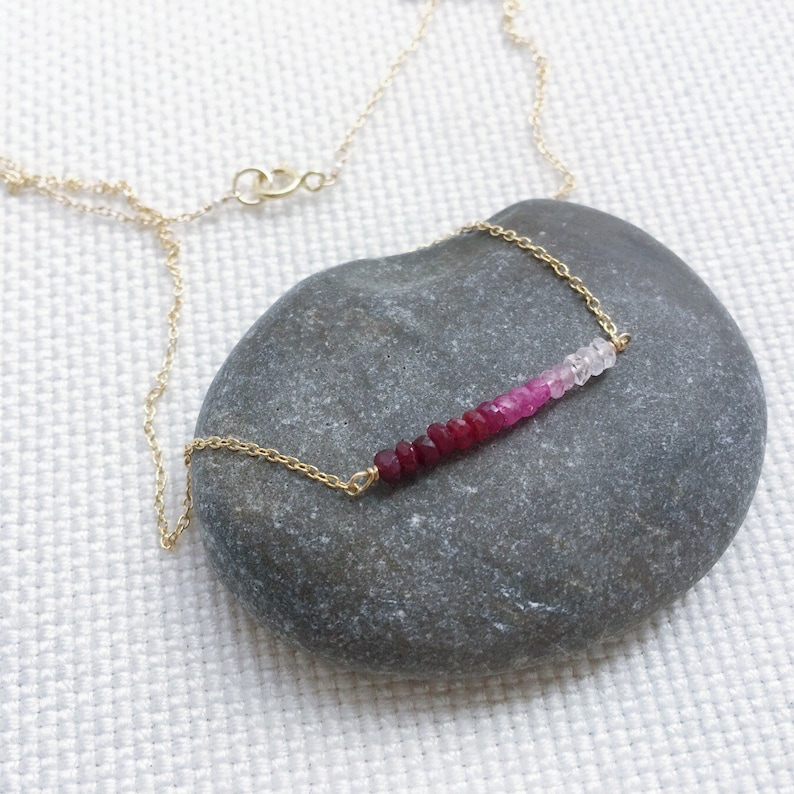 Ombre Ruby Necklace, July Birthstone Necklace, Dainty Gold Ruby Necklace, Minimalist Ruby Jewelry image 4