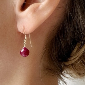 Ruby Earrings, Ruby Drop Earrings, July Birthstone Earrings, Ruby Jewelry, Genuine Ruby Earrings, Ruby Earrings Silver