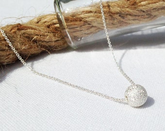 Silver Necklace - Silver Ball - Sterling Silver - Dainty Necklace - Delicate - Sparkle Ball Necklace - Everyday Necklace - Stardust ball