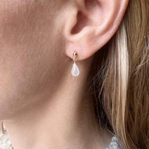 Moonstone Stud Earrings, Moonstone Jewelry, Gold Moonstone Earrings, Dainty Earrings Dangle