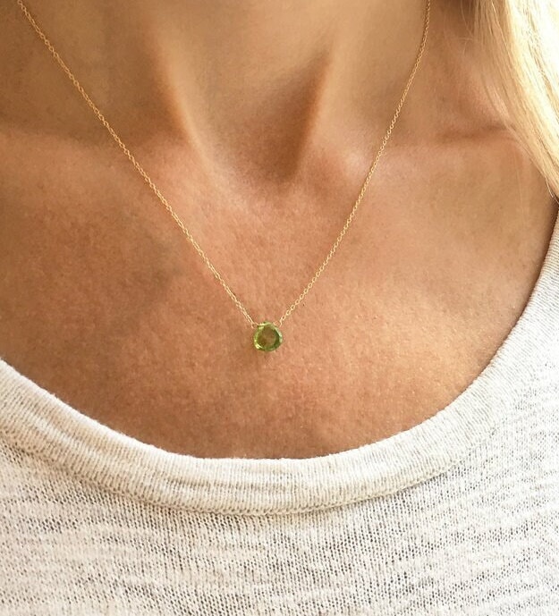 Dainty Peridot Necklace, Gold Peridot Necklace, August Birthstone Necklace, Minimalist Necklace