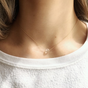 Clear Quartz Necklace, Quartz Crystal Necklace, Crystal Ball Necklace, Gold Crystal Necklace, April Birthstone Necklace