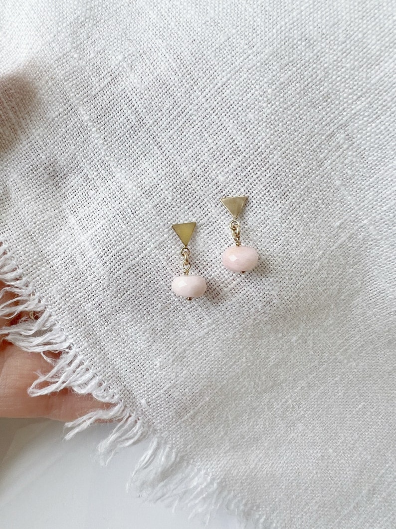 Opal Stud Earrings, Pink Opal Earrings, October Birthstone Earrings, Gold Stud Earrings for Women image 9