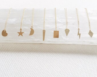 Crescent Moon Necklace, Star Necklace, Heart Necklace, Gold Moon Necklace, Gold Star Necklace, Gold Heart Necklace