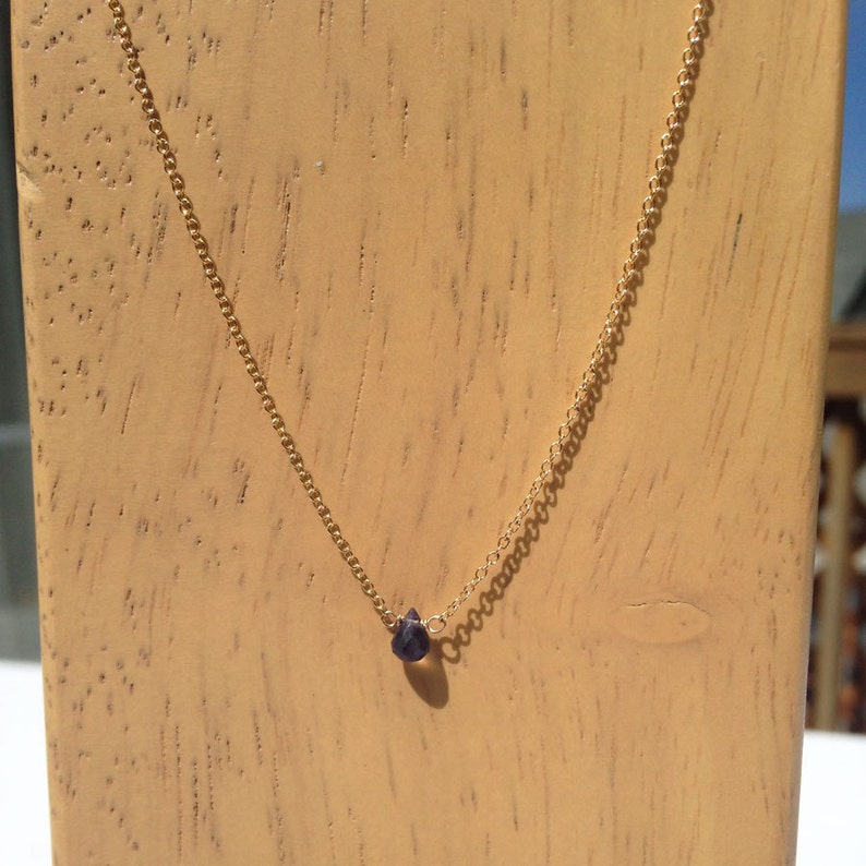 Gold Iolite Necklace Water Sapphire September Birthstone Purple Blue Stone Dainty Necklace Short Necklace image 6