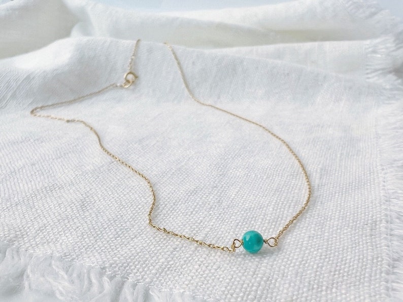 Tiny Turquoise Necklace, Turquoise Jewelry, Turquoise Necklace Bead, December Birthstone Necklace image 3