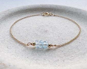 Gold Blue Topaz Bracelet, Blue Topaz Bracelet for Women, Blue Topaz Jewelry, December Birthstone Bracelet, Dainty Gold Bracelet