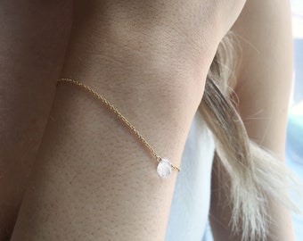 Gold Moonstone Bracelet, Dainty Bracelet, June Birthstone, Tiny Gemstone, White Moonstone