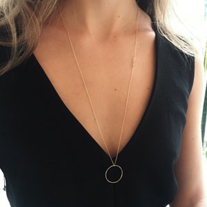 Long Gold Necklace - Citrine Necklace - Circle Necklace - Gold Citrine Necklace - November Birthstone - 14k Gold Filled