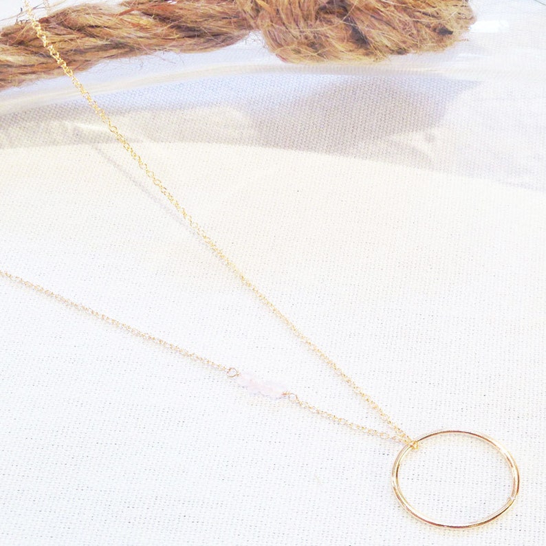 Rose Quartz Bar Necklace Gold Filled Rose Quartz Necklace Pink Stone Gold Circle necklace Gold filled Dainty Necklace image 2