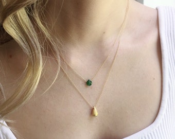 Emerald Birthstone Necklace, Emerald Layering Necklace, Layered Necklace Set, May Birthstone Necklace, Gold filled, Nugget, Dainty Necklace
