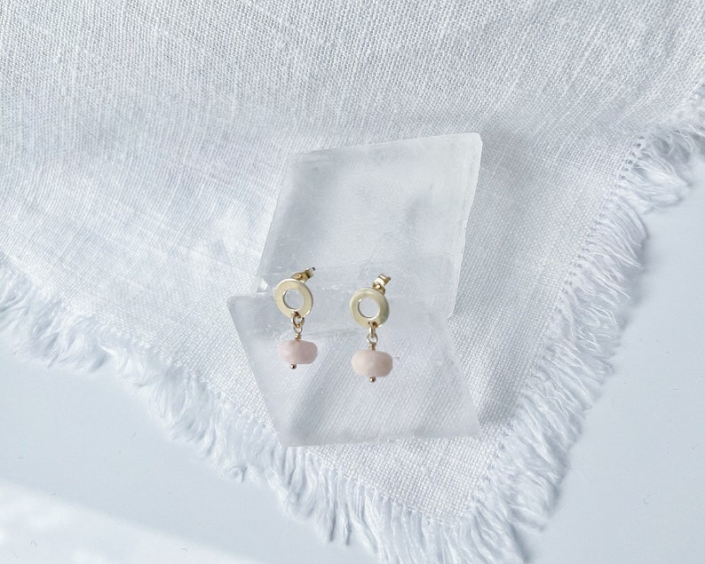 Opal Stud Earrings, Pink Opal Earrings, October Birthstone Earrings, Gold Stud Earrings for Women image 10