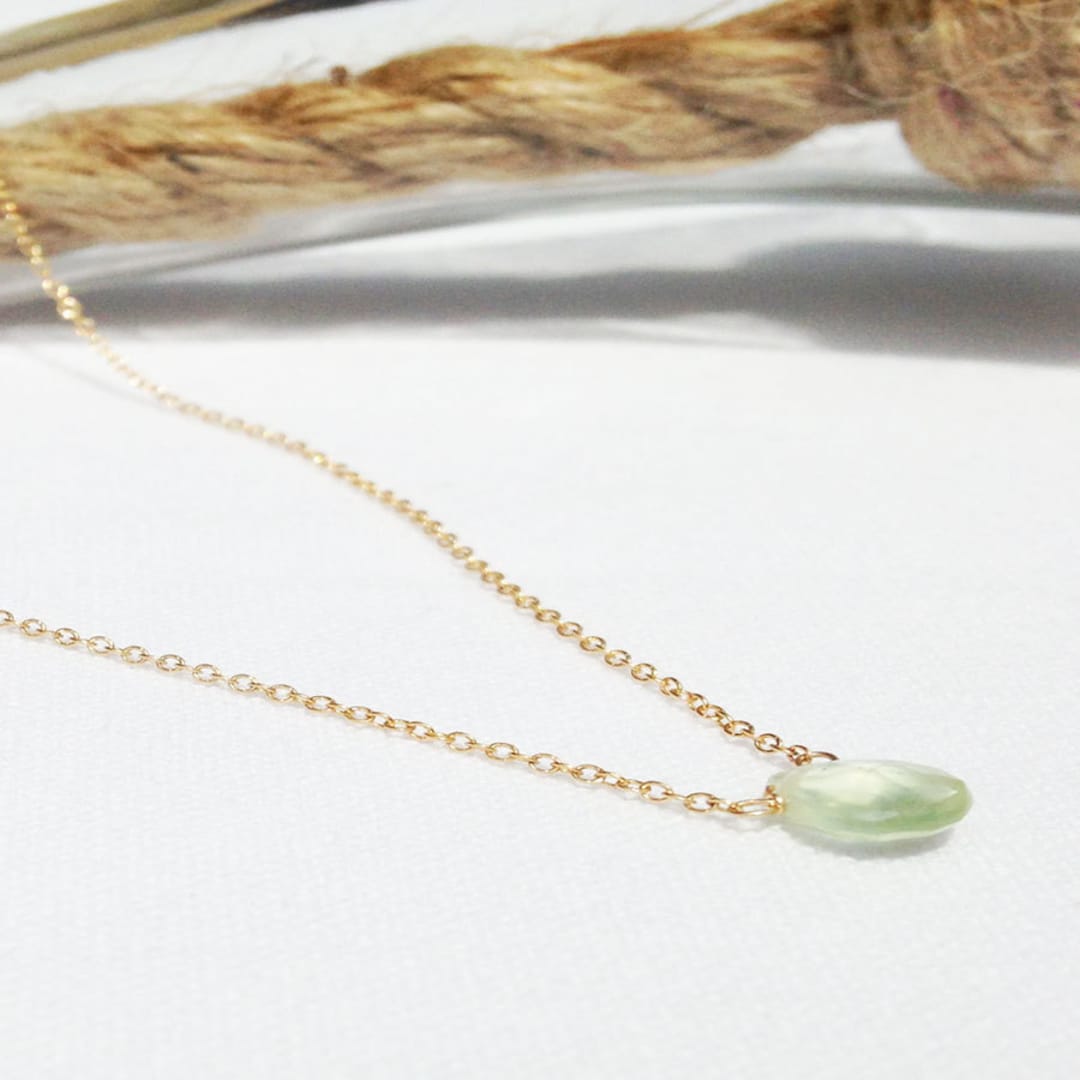 Prehnite Necklace, Simple Gemstone Necklace, Gold Prehnite Necklace ...