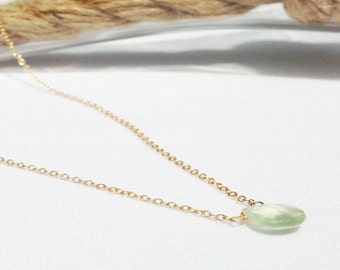 Collar Prehnite - Collar de piedras preciosas simples - Collar Prehnite de oro - Piedra verde - Relleno de oro de 14k - Collar delicado - Collar de capas