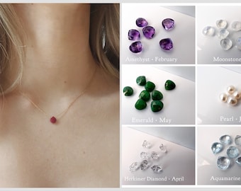 Single Birthstone Necklace, Simple Gemstone Necklace, Dainty Birthstone Necklace,  Dainty Gold Necklace