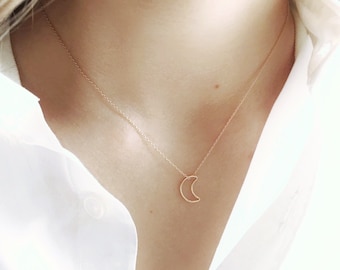 Crescent Moon Necklace, Celestial Necklace, Moon Jewelry for Women, Dainty Gold Charm Necklace