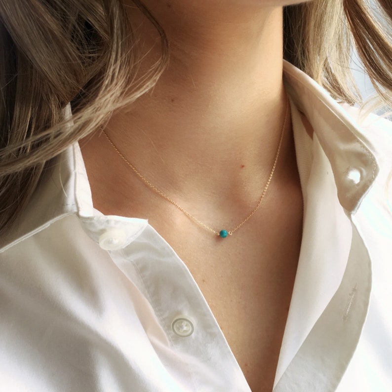 Tiny Turquoise Necklace, Turquoise Jewelry, Turquoise Necklace Bead, December Birthstone Necklace image 2