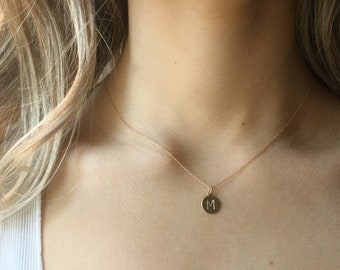 Dainty Gold Initial Necklace, Sterling Silver Initial Disc Necklace, Mom Necklace with Kids Initials