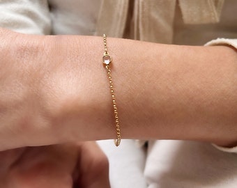 Dainty Chain Bracelet, Rolo Chain Bracelet, Bezel Set Crystal Bracelet, Simple Gold Chain Bracelet, Thin Chain Bracelet