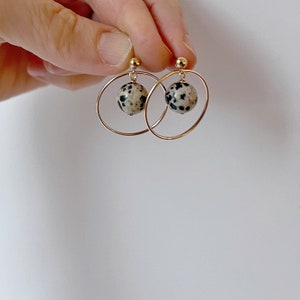 Mid Century Modern Earrings, Jasper Earrings, Circle Stud Earrings, Gold Hoop Earrings, Jasper Jewelry image 3