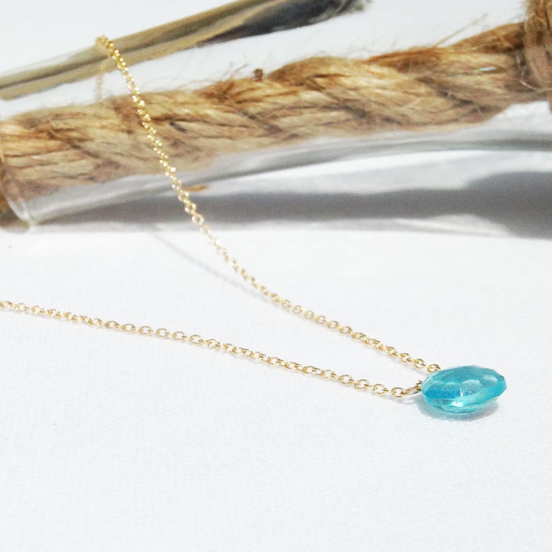 Blue Topaz Necklace, Swiss Blue Topaz Necklace, Simple Gemstone Necklace, Dainty Necklace, Gift For Her image 2