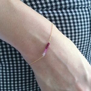 Genuine Ruby Bracelet,  Ruby Birthstone Jewelry, July Birthstone Bracelet, Ombre Ruby Bracelet, Dainty Bracelet