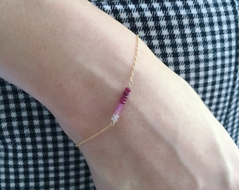 Genuine Ruby Bracelet,  Ruby Birthstone Jewelry, July Birthstone Bracelet, Ombre Ruby Bracelet, Dainty Bracelet