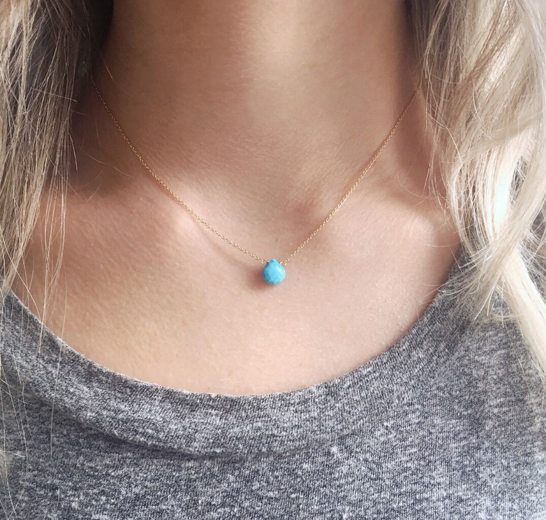 Turquoise Necklace, Minimalist Turquoise Jewelry, December Birthstone Necklace, Dainty Turquoise