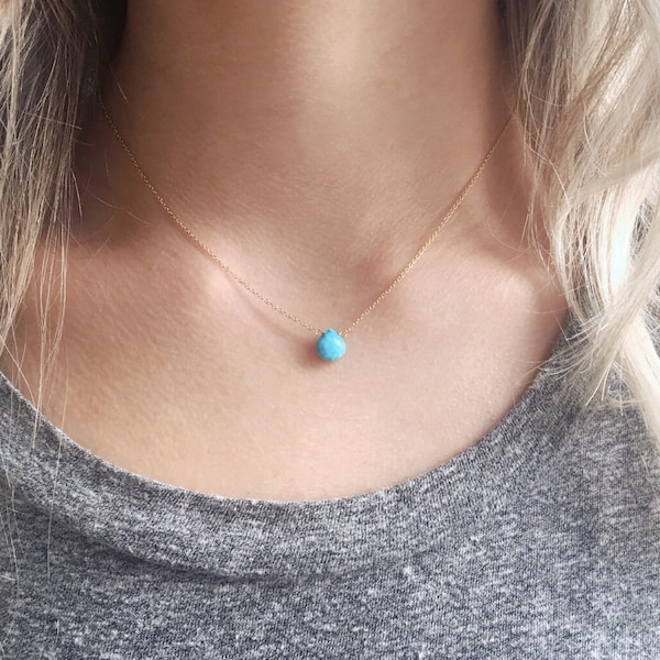 Turkos halsband, minimalistiska turkosa smycken, halsband med decembers födelsesten, elegant turkos hänge