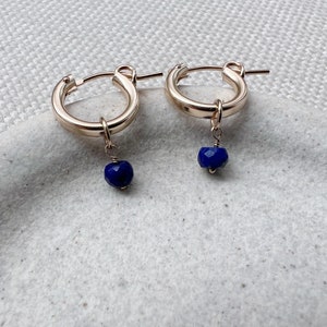 Genuine Sapphire Earrings, Sapphire Hoop Earrings, Hoop Earrings, Birthstone Earrings for Mom, Dainty Earrings, September Birthstone Jewelry