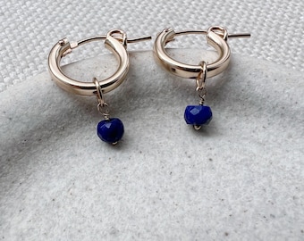 Genuine Sapphire Earrings, Sapphire Hoop Earrings, Hoop Earrings, Birthstone Earrings for Mom, Dainty Earrings, September Birthstone Jewelry