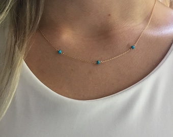 Colar de turquesa para mulheres, colar de turquesa dourada, colar delicado, colar com pedra de nascimento, colar minimalista, colar delicado