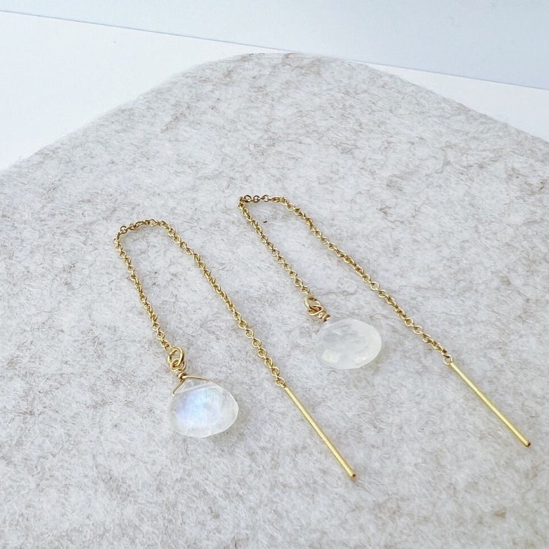 Moonstone Earrings, Dainty Gold Moonstone Jewelry, June Birthstone Earrings, Thread Earrings image 6