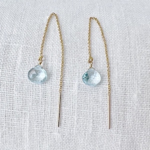Aquamarine Drop Earrings, Aquamarine Dangle Earrings, Dainty Gold Aquamarine Jewelry, March Birthstone Earrings, Threader Earrings