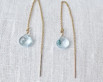 Aquamarine Drop Earrings, Aquamarine Dangle Earrings, Dainty Gold Aquamarine Jewelry, March Birthstone Earrings, Threader Earrings