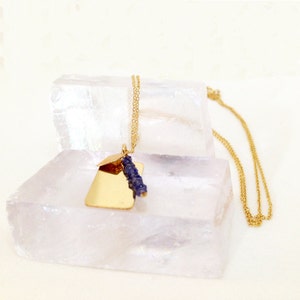 Gold Initial Necklace - Gold Letter Necklace - Iolite Necklace - Long Gold Necklace - Bar Necklace - Charm Necklace - Gold Diamond Shaped