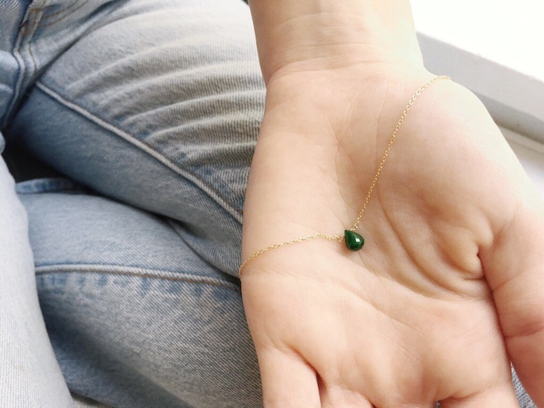 Dainty Emerald Bracelet, May Birthstone Bracelet, Gemstone Bracelet, Chain Bracelet, Simple Gold Bracelet image 3