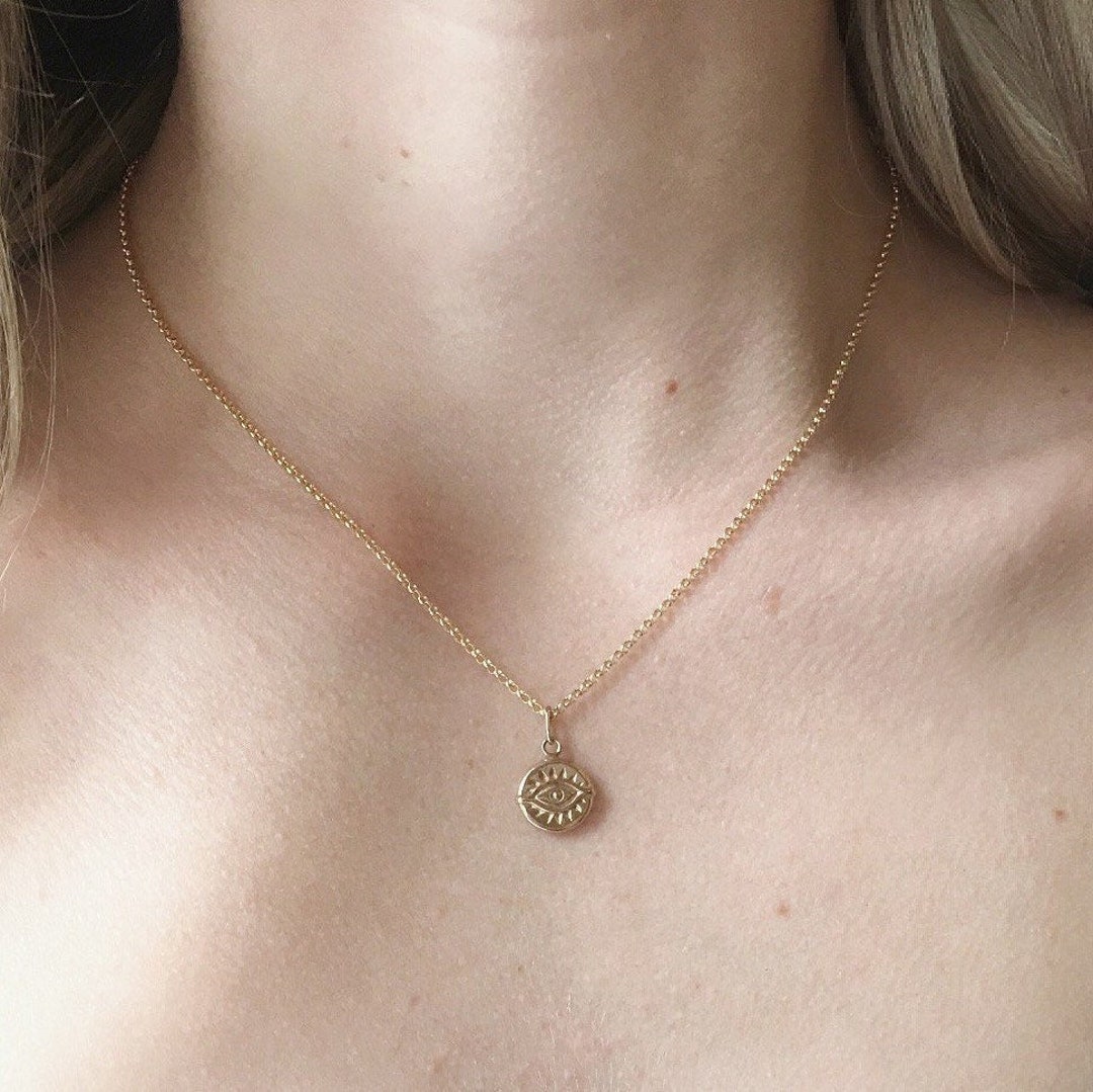 Evil Eye Necklace, Evil Eye Gold Necklace, Charm Necklace, Dainty Gold