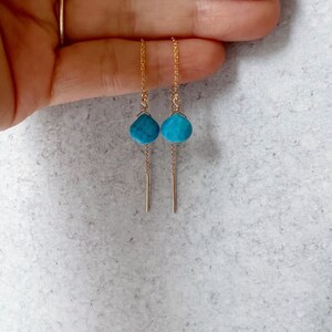 Turquoise and Gold Earrings, Turquoise Earrings Sterling Silver, December Birthstone Earrings, Thread Earrings image 8