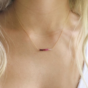 Ombre Ruby Necklace, July Birthstone Necklace, Dainty Gold Ruby Necklace, Minimalist Ruby Jewelry